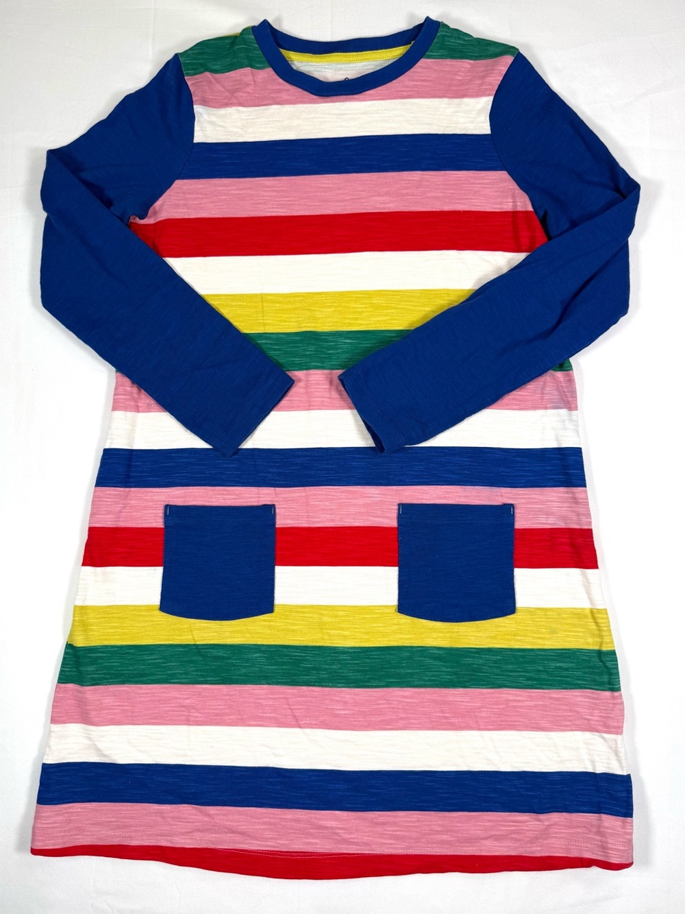 MINI BODEN Girls Rainbow Stripe Jersey Pocket Dress 11-12Y Colorblock Preppy